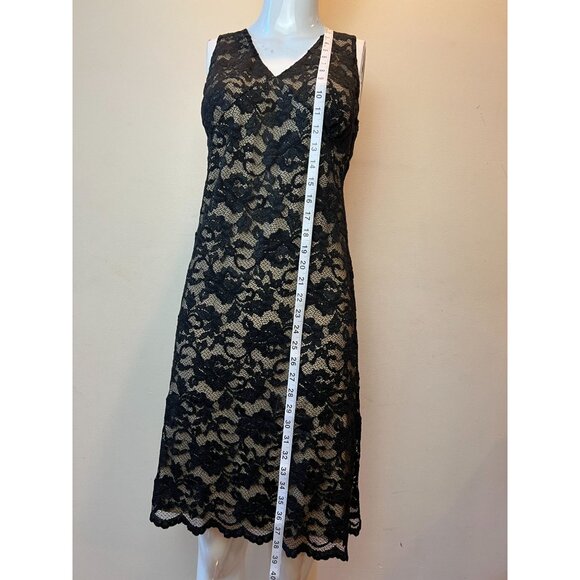 Belly Basics Sheath Dress Floral Lace Overlay V-Neck Sleeveless Black Size P - Picture 4 of 6